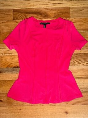 White House Black Market Bright Pink Short-Sleeve Peplum Top
